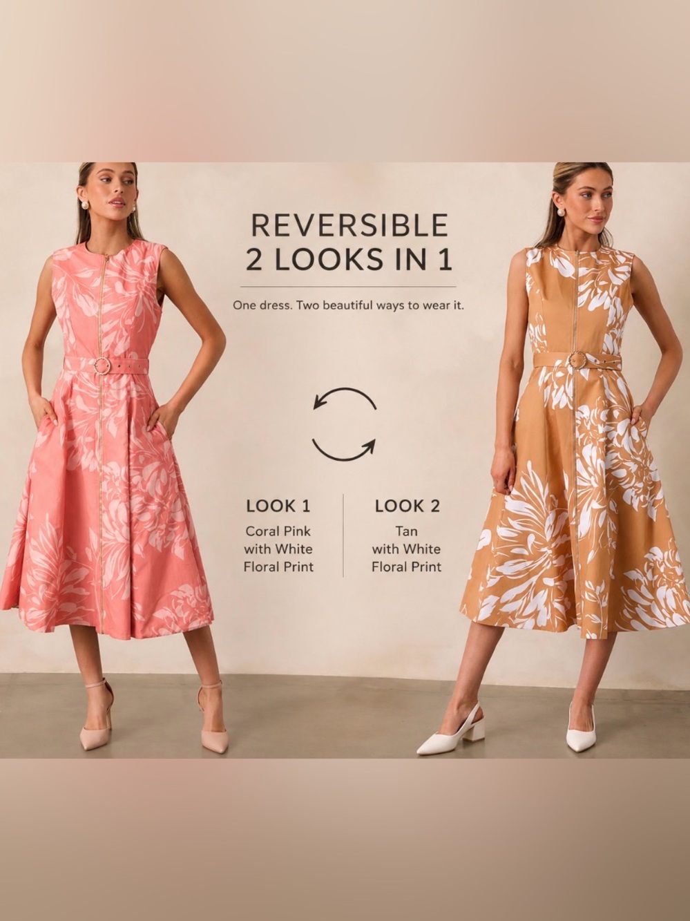 PROSPERINA ELIANA ROSE PINK FLORAL COTTON REVERSIBLE MIDI DRESS size Small NWT